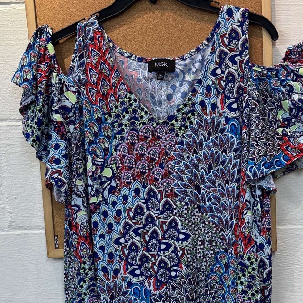 MSK Women's Vibrant Patterned Cold Shoulder Blouse